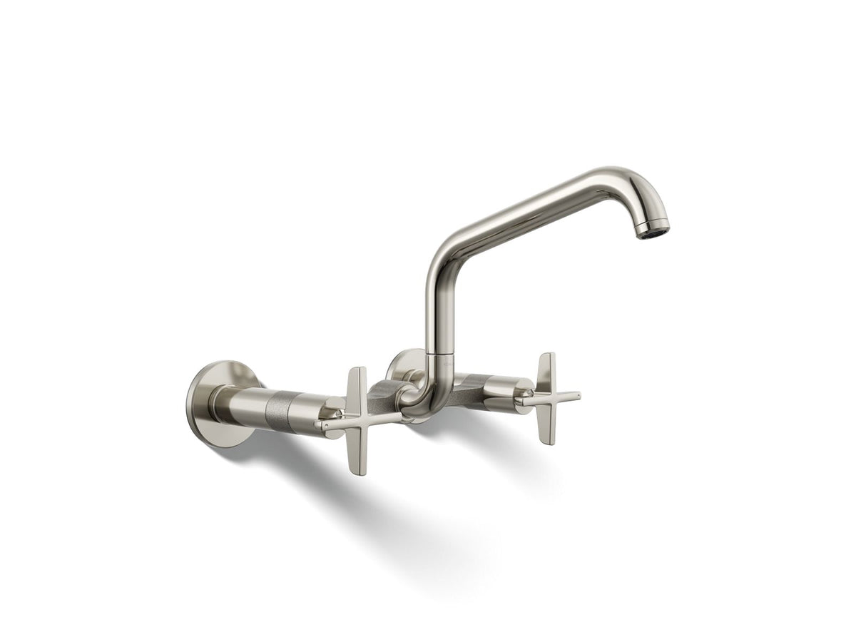 KOHLER K-28666-3-SN Billet Two-Hole Wall-Mount Bridge Kitchen Sink Faucet - Vibrant Polished Nickel