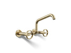 KOHLER K-28666-9-AF Billet Two-Hole Wall-Mount Bridge Kitchen Sink Faucet - Vibrant French Gold