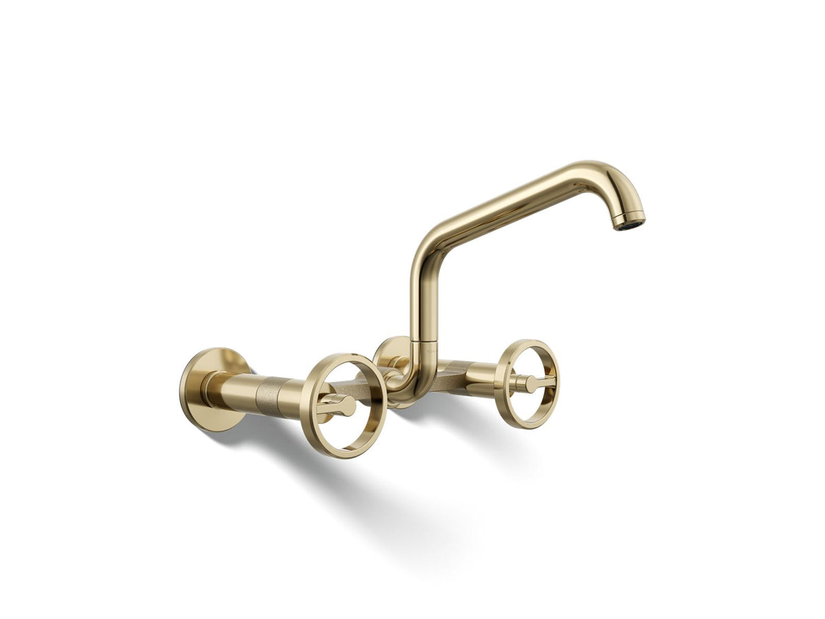 KOHLER K-28666-9-AF Billet Two-Hole Wall-Mount Bridge Kitchen Sink Faucet - Vibrant French Gold