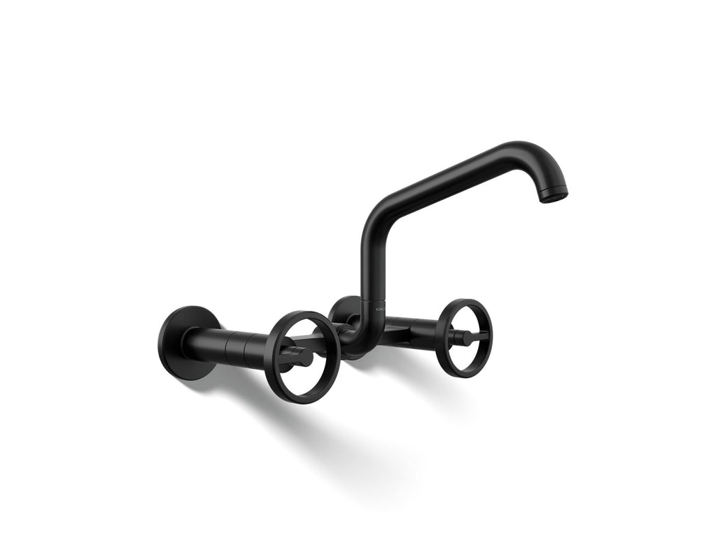 KOHLER K-28666-9-BL Billet Two-Hole Wall-Mount Bridge Kitchen Sink Faucet - Matte Black