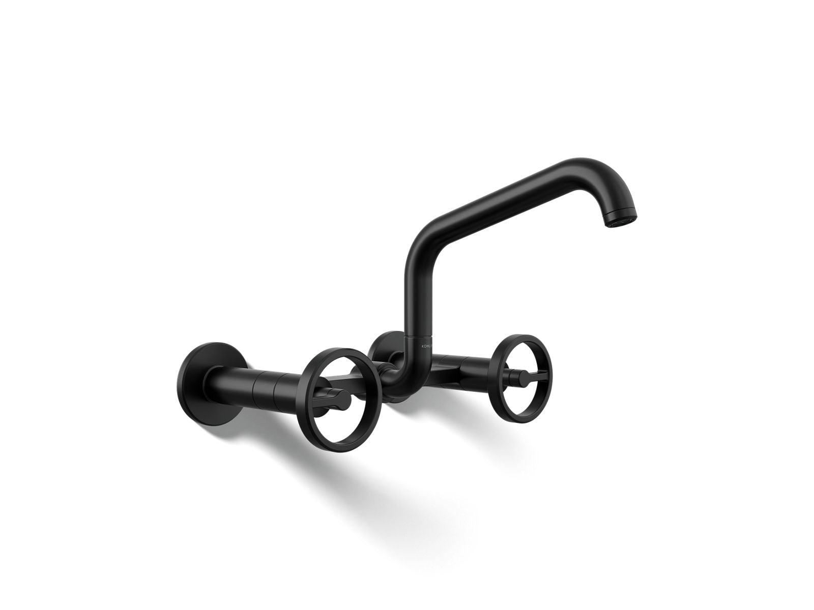 KOHLER K-28666-9-BL Billet Two-Hole Wall-Mount Bridge Kitchen Sink Faucet - Matte Black
