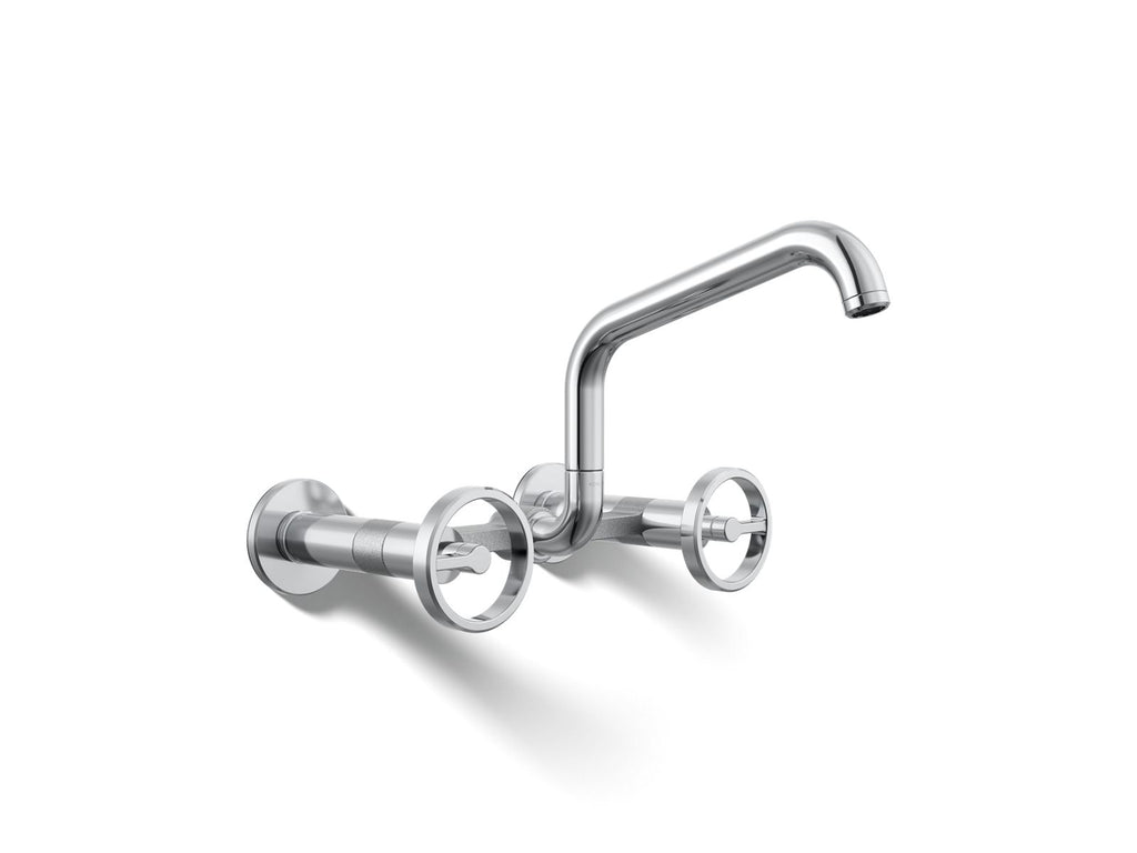 KOHLER K-28666-9-CP Billet Two-Hole Wall-Mount Bridge Kitchen Sink Faucet - Polished Chrome