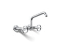 KOHLER K-28666-9-CP Billet Two-Hole Wall-Mount Bridge Kitchen Sink Faucet - Polished Chrome