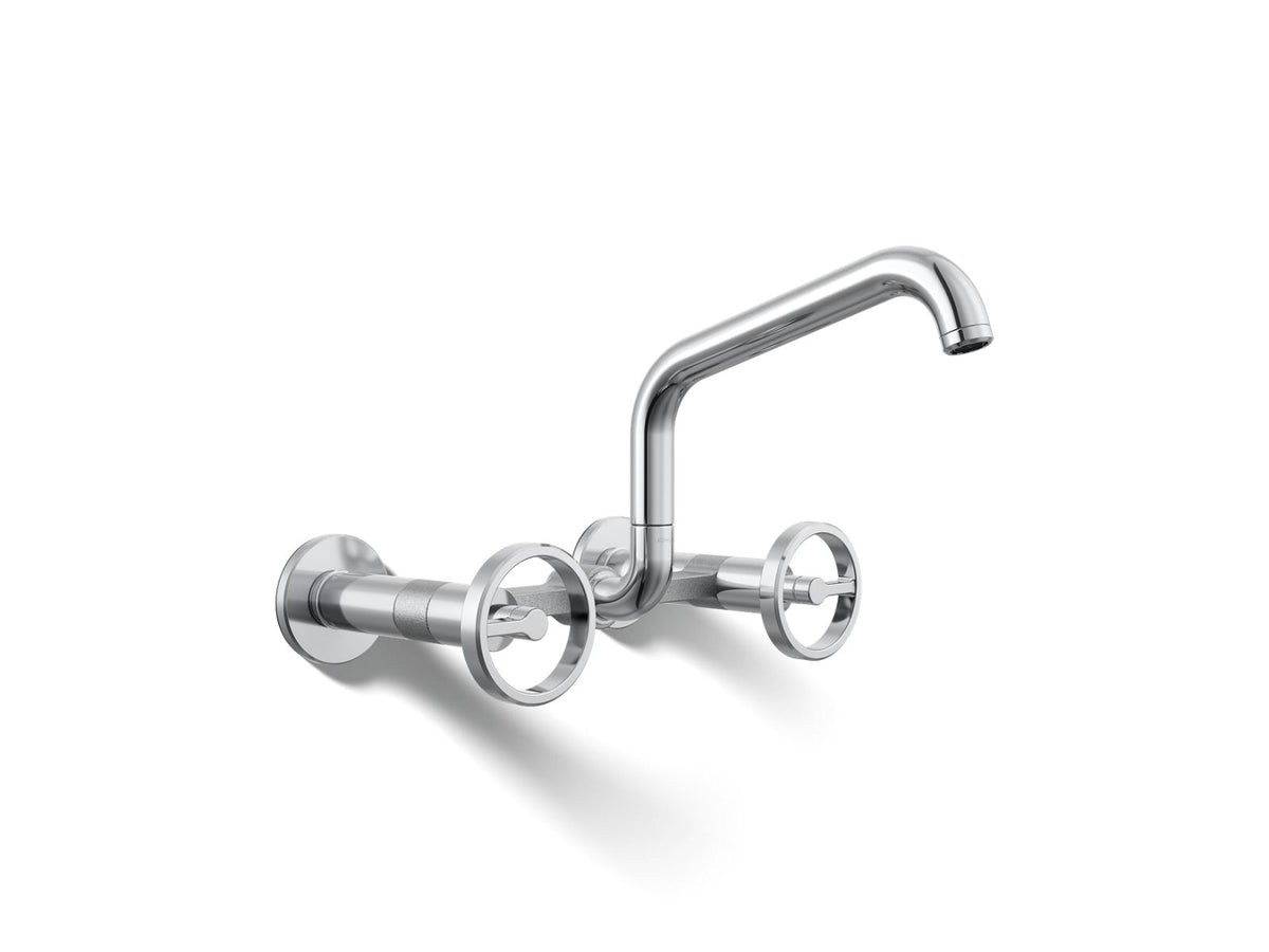 KOHLER K-28666-9-CP Billet Two-Hole Wall-Mount Bridge Kitchen Sink Faucet - Polished Chrome
