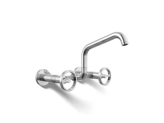 KOHLER K-28666-9-CP Billet Two-hole wall-mount bridge kitchen sink faucet - Polished Chrome