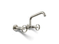 KOHLER K-28666-9-SN Billet Two-Hole Wall-Mount Bridge Kitchen Sink Faucet - Vibrant Polished Nickel