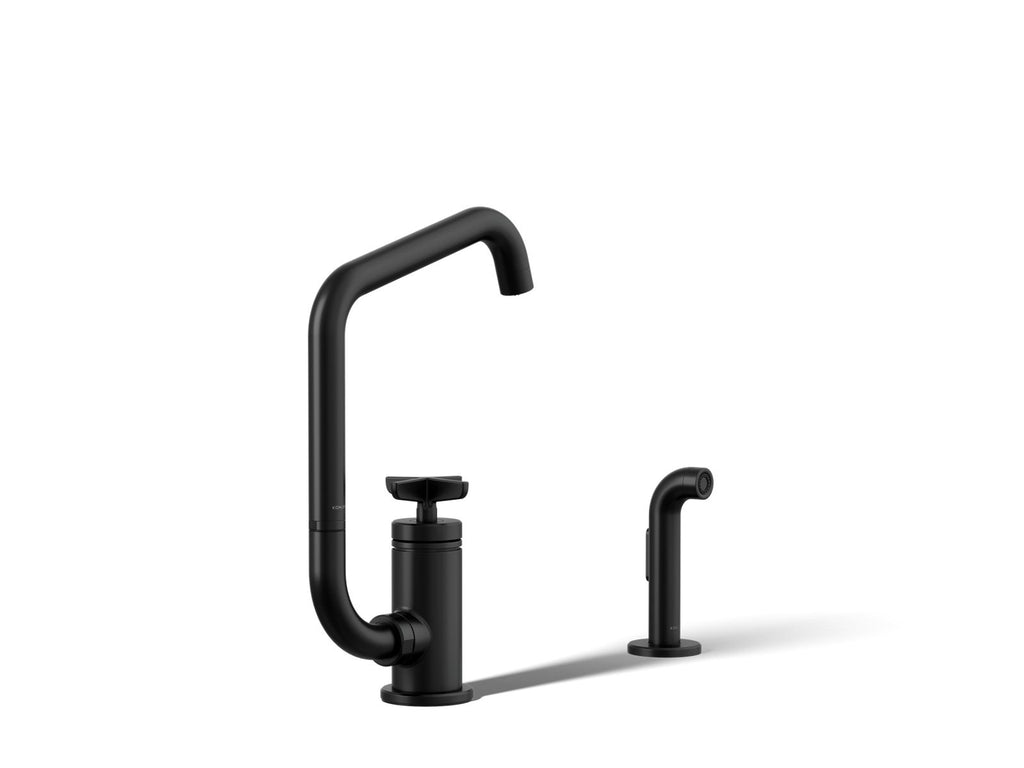 KOHLER K-28667-3-BL Billet Single-Handle Bar Sink Faucet With Two-Function Extended-Reach Spout And Side Sprayer - Matte Black