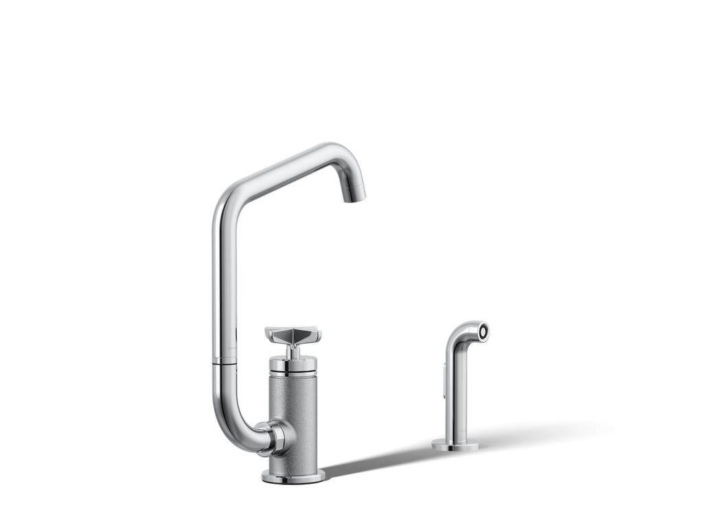 KOHLER K-28667-3-CP Billet Single-Handle Bar Sink Faucet With Two-Function Extended-Reach Spout And Side Sprayer - Polished Chrome