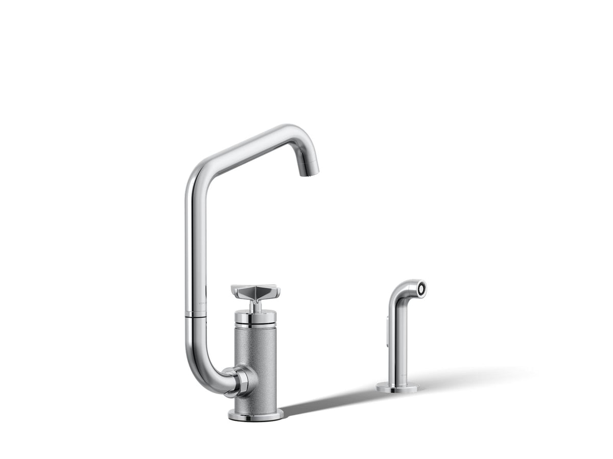 KOHLER K-28667-3-CP Billet Single-Handle Bar Sink Faucet With Two-Function Extended-Reach Spout And Side Sprayer - Polished Chrome