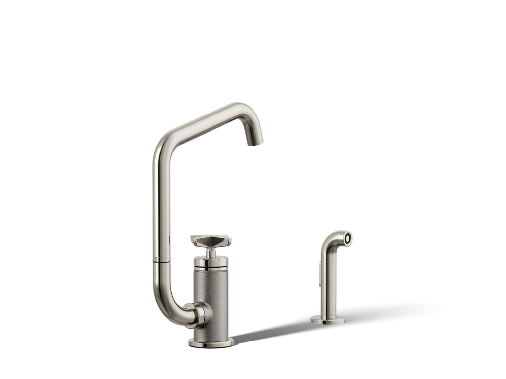 KOHLER K-28667-3-SN Billet Single-Handle Bar Sink Faucet With Two-Function Extended-Reach Spout And Side Sprayer - Vibrant Polished Nickel
