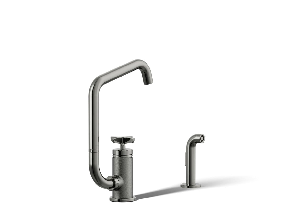 KOHLER K-28667-3-TT Billet Single-Handle Bar Sink Faucet With Two-Function Extended-Reach Spout And Side Sprayer - Vibrant Titanium