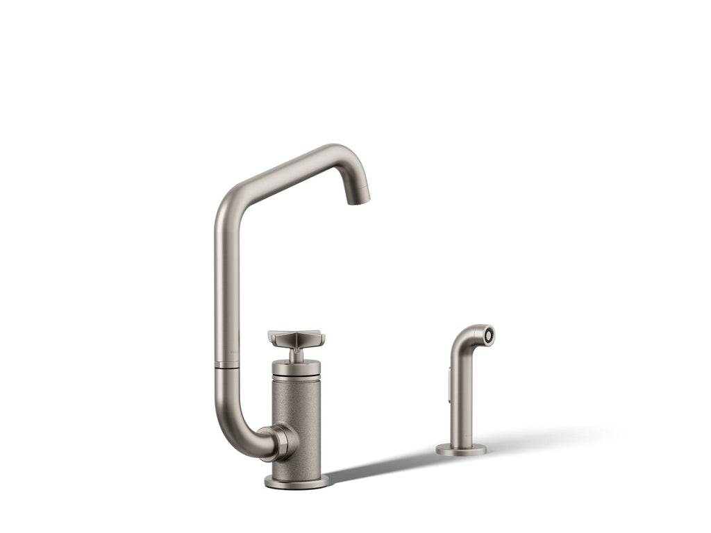 KOHLER K-28667-3-VS Billet Single-Handle Bar Sink Faucet With Two-Function Extended-Reach Spout And Side Sprayer - Vibrant Stainless