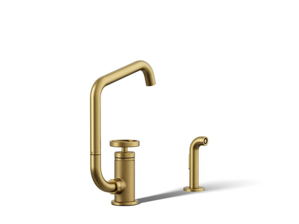 KOHLER K-28667-9-2MB Billet Single-Handle Bar Sink Faucet With Two-Function Extended-Reach Spout And Side Sprayer - Vibrant Brushed Moderne Brass