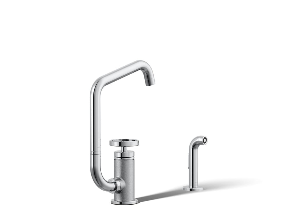 KOHLER K-28667-9-CP Billet Single-Handle Bar Sink Faucet With Two-Function Extended-Reach Spout And Side Sprayer - Polished Chrome