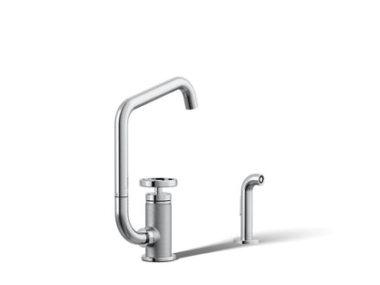 KOHLER K-28667-9-CP Billet Single-handle bar sink faucet with two-function extended-reach spout and side sprayer - Polished Chrome