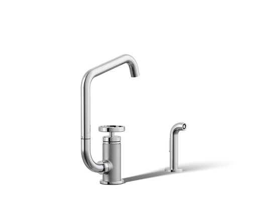 KOHLER K-28667-9-CP Billet Single-handle bar sink faucet with two-function extended-reach spout and side sprayer - Polished Chrome