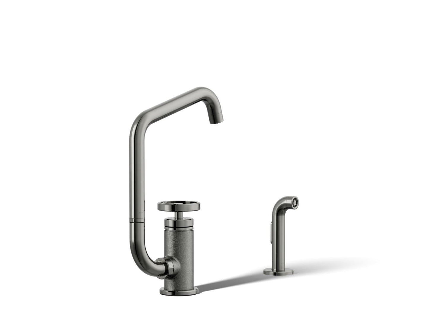 KOHLER K-28667-9-TT Billet Single-handle bar sink faucet with two-function extended-reach spout and side sprayer - Vibrant Titanium