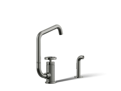 KOHLER K-28667-9-TT Billet Single-handle bar sink faucet with two-function extended-reach spout and side sprayer - Vibrant Titanium