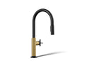 KOHLER K-28669-3-BMB Billet Pull-Down Kitchen Sink Faucet With Two-Function Sprayhead - Matte Black With Brushed Moderne Brass