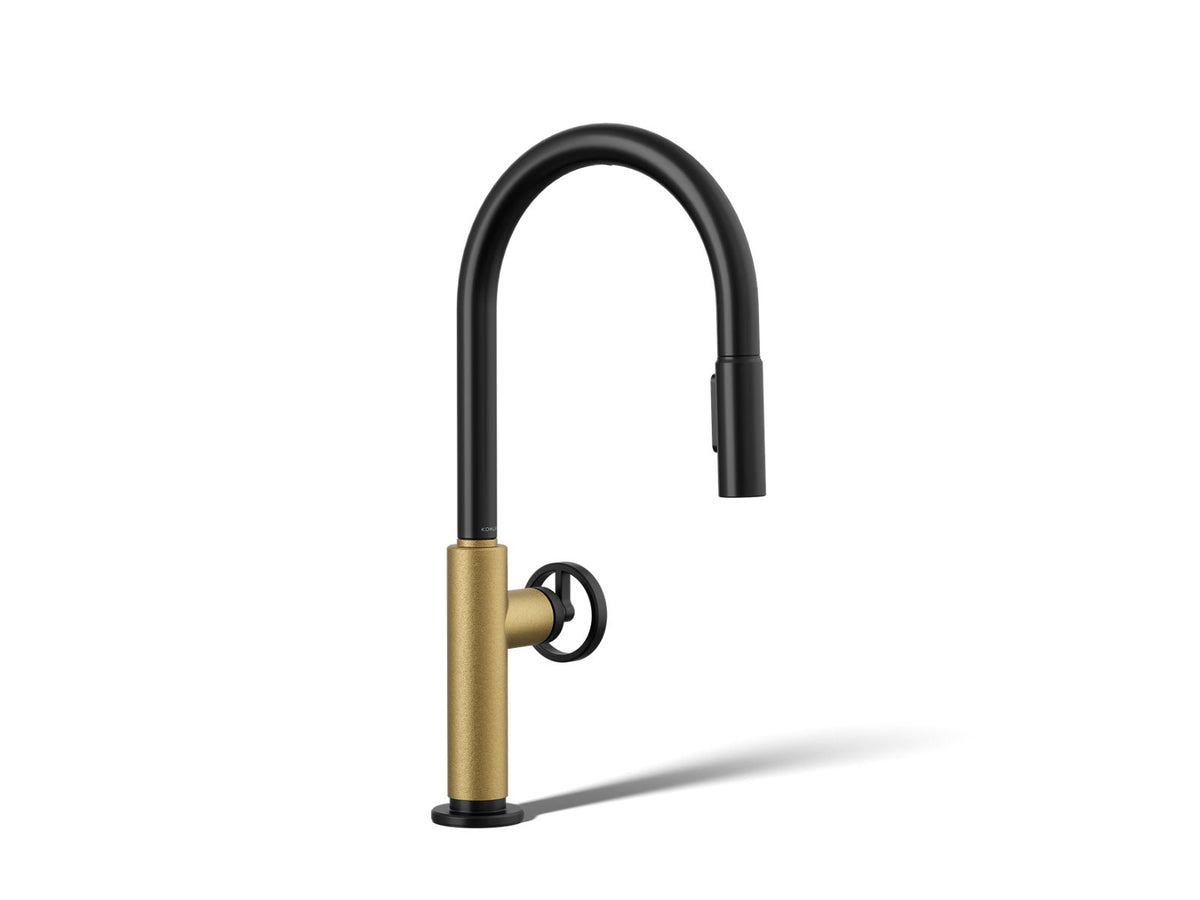 KOHLER K-28670-9RT2-BMB Billet Touchless Pull-Down Kitchen Sink Faucet With Two-Function Sprayhead - Matte Black With Brushed Moderne Brass