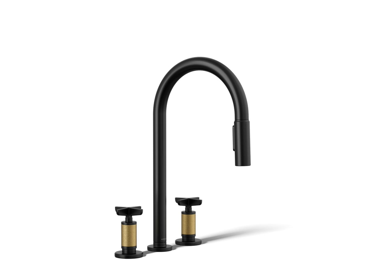 KOHLER K-28671-3-BMB Billet Pull-Down Kitchen Sink Faucet With Two-Function Sprayhead - Matte Black With Brushed Moderne Brass