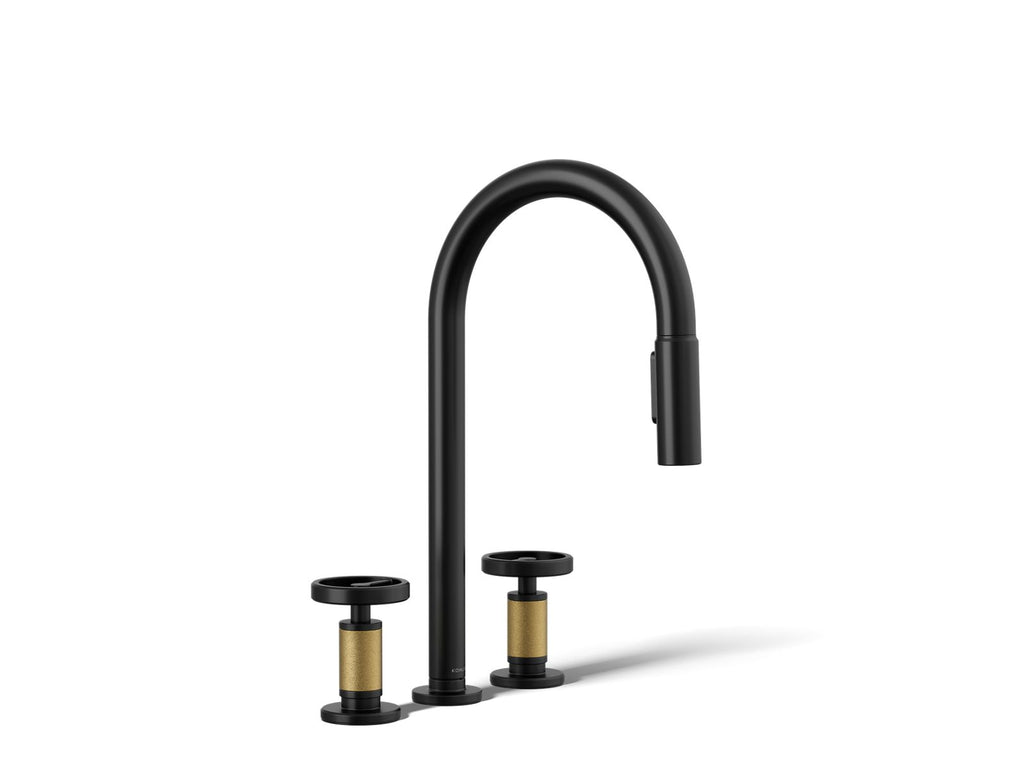 KOHLER K-28671-9-BMB Billet Pull-Down Kitchen Sink Faucet With Two-Function Sprayhead - Matte Black With Brushed Moderne Brass