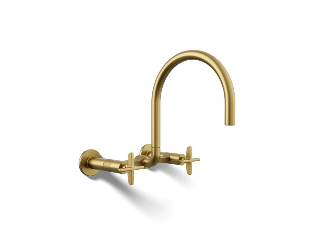 KOHLER K-28672-3-2MB Billet Two-Hole Wall-Mount Bridge Kitchen Sink Faucet - Vibrant Brushed Moderne Brass