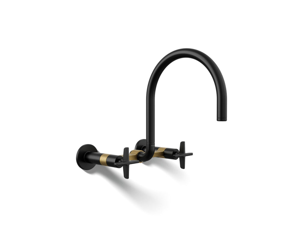 KOHLER K-28672-3-BMB Billet Two-Hole Wall-Mount Bridge Kitchen Sink Faucet - Matte Black With Brushed Moderne Brass
