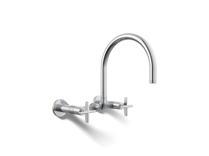 KOHLER K-28672-3-CP Billet Two-hole wall-mount bridge kitchen sink faucet - Polished Chrome