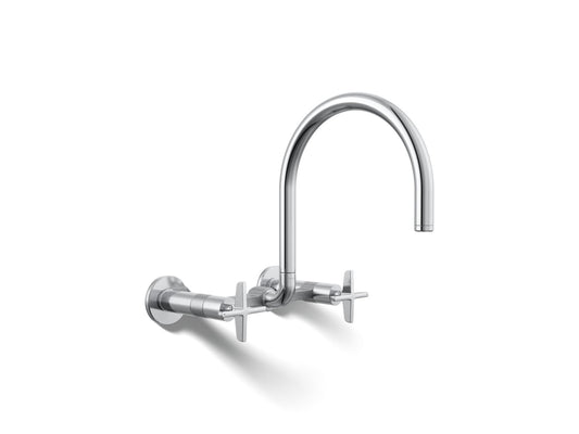 KOHLER K-28672-3-CP Billet Two-hole wall-mount bridge kitchen sink faucet - Polished Chrome