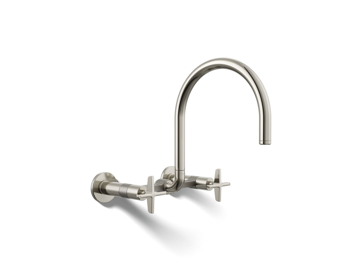 KOHLER K-28672-3-SN Billet Two-Hole Wall-Mount Bridge Kitchen Sink Faucet - Vibrant Polished Nickel