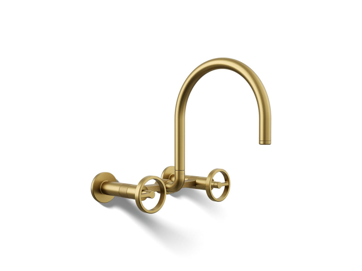 KOHLER K-28672-9-2MB Billet Two-Hole Wall-Mount Bridge Kitchen Sink Faucet - Vibrant Brushed Moderne Brass