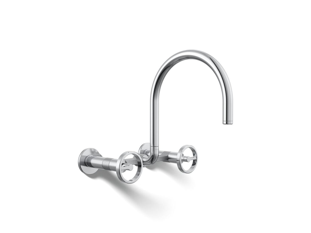 KOHLER K-28672-9-CP Billet Two-Hole Wall-Mount Bridge Kitchen Sink Faucet - Polished Chrome