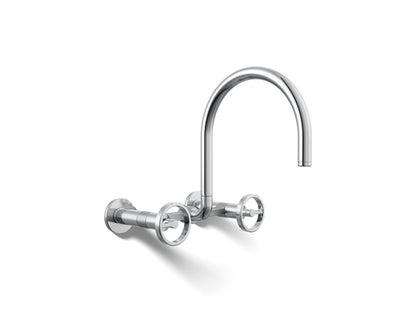 KOHLER K-28672-9-CP Billet Two-hole wall-mount bridge kitchen sink faucet - Polished Chrome