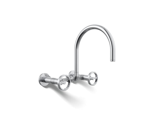 KOHLER K-28672-9-CP Billet Two-hole wall-mount bridge kitchen sink faucet - Polished Chrome