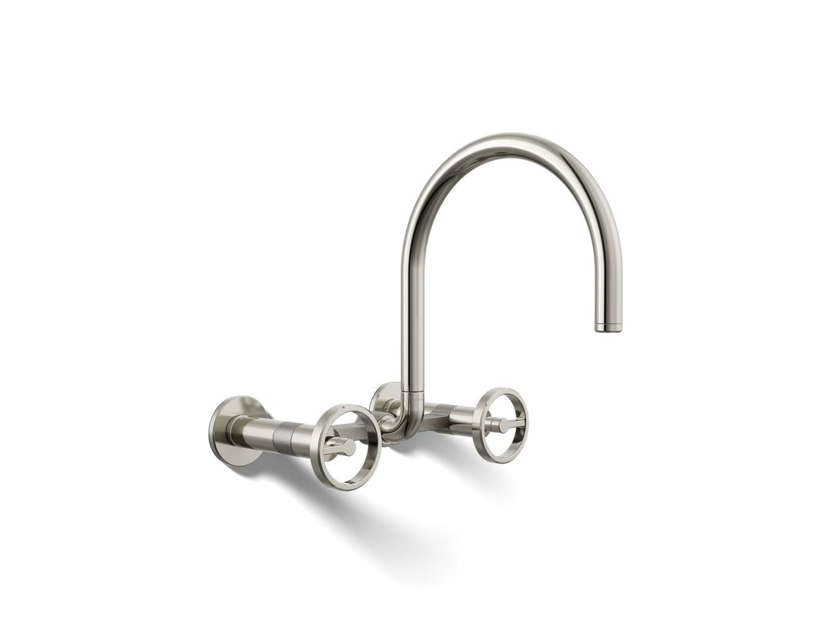KOHLER K-28672-9-SN Billet Two-Hole Wall-Mount Bridge Kitchen Sink Faucet - Vibrant Polished Nickel