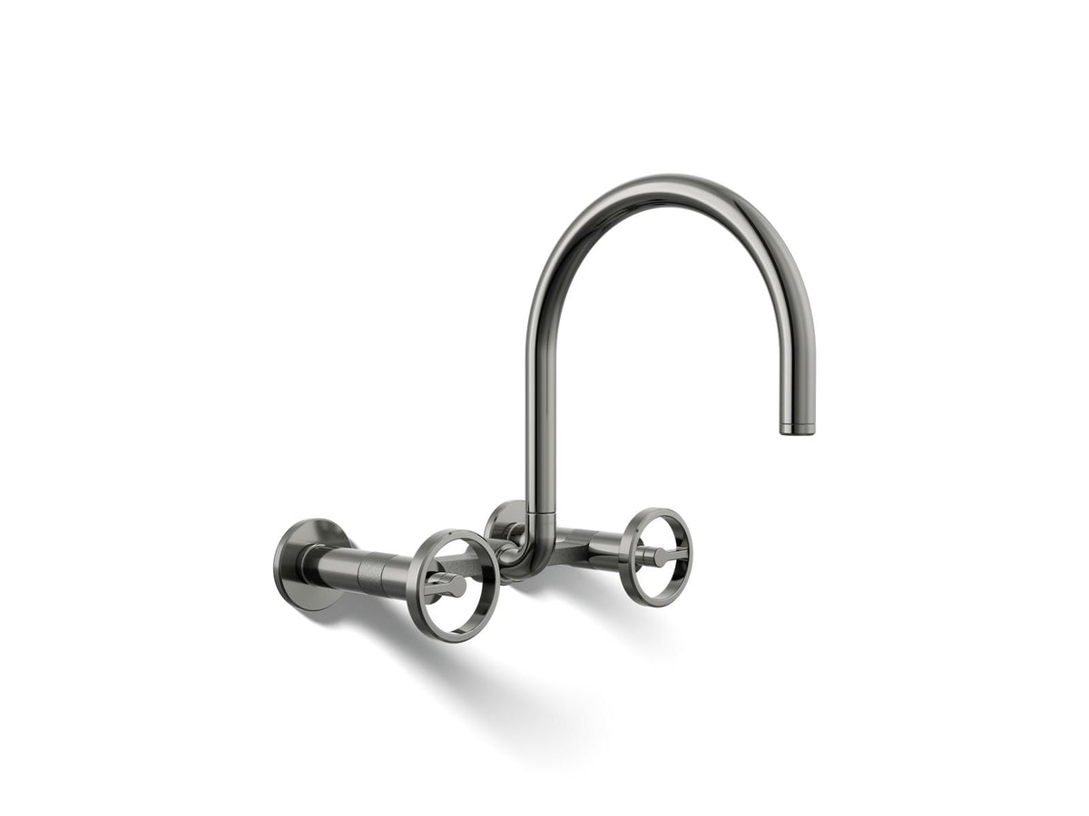 KOHLER K-28672-9-TT Billet Two-Hole Wall-Mount Bridge Kitchen Sink Faucet - Vibrant Titanium