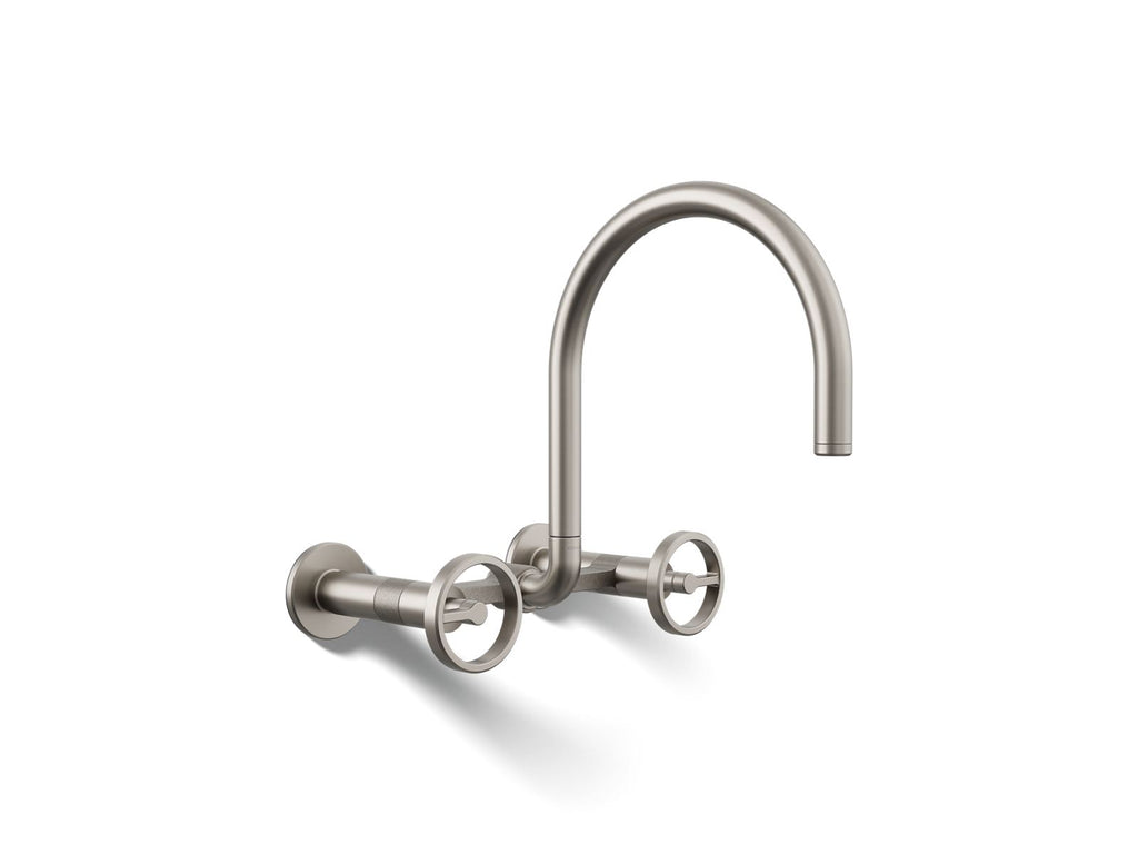 KOHLER K-28672-9-VS Billet Two-Hole Wall-Mount Bridge Kitchen Sink Faucet - Vibrant Stainless
