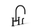 KOHLER K-28673-3-BL Billet Two-Hole Bridge Kitchen Sink Faucet With Side Sprayer - Matte Black