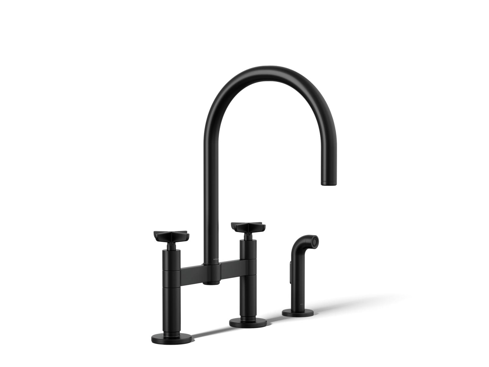 KOHLER K-28673-3-BL Billet Two-Hole Bridge Kitchen Sink Faucet With Side Sprayer - Matte Black