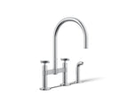 KOHLER K-28673-3-CP Billet Two-Hole Bridge Kitchen Sink Faucet With Side Sprayer - Polished Chrome