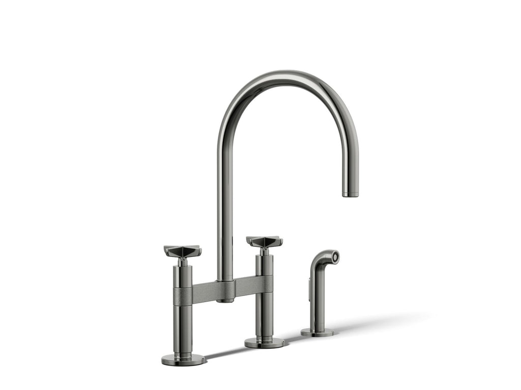 KOHLER K-28673-3-TT Billet Two-Hole Bridge Kitchen Sink Faucet With Side Sprayer - Vibrant Titanium