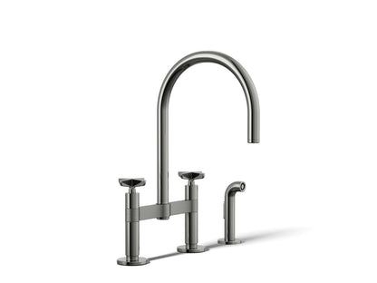 KOHLER K-28673-3-TT Billet Two-hole bridge kitchen sink faucet with side sprayer - Vibrant Titanium