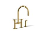 KOHLER K-28673-9-2MB Billet Two-Hole Bridge Kitchen Sink Faucet With Side Sprayer - Vibrant Brushed Moderne Brass
