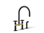 KOHLER K-28673-9-BMB Billet Two-Hole Bridge Kitchen Sink Faucet With Side Sprayer - Matte Black With Brushed Moderne Brass