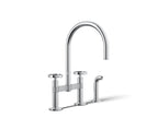 KOHLER K-28673-9-CP Billet Two-Hole Bridge Kitchen Sink Faucet With Side Sprayer - Polished Chrome
