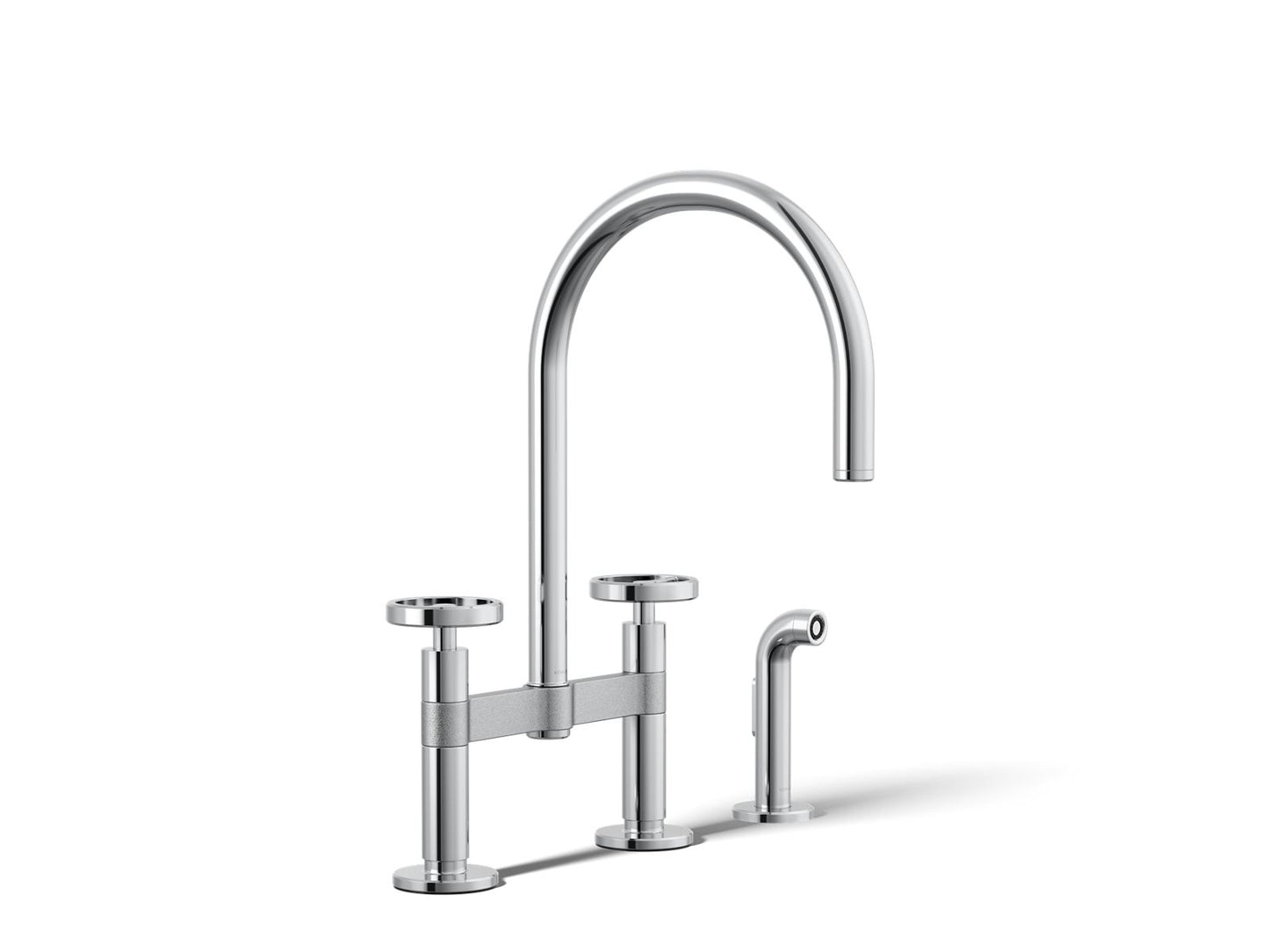 KOHLER K-28673-9-CP Billet Two-hole bridge kitchen sink faucet with side sprayer - Polished Chrome