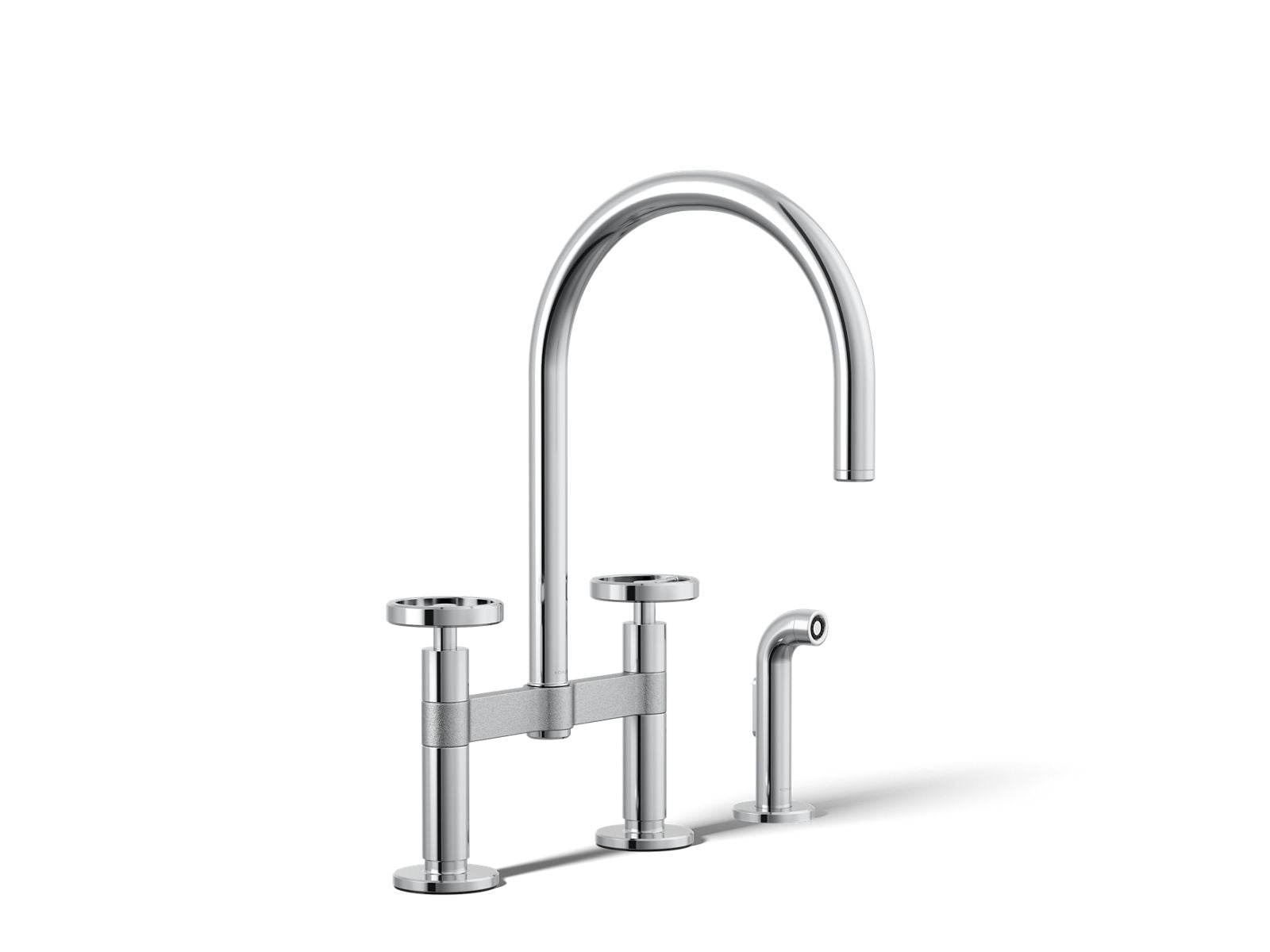 KOHLER K-28673-9-CP Billet Two-Hole Bridge Kitchen Sink Faucet With Side Sprayer - Polished Chrome