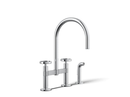 KOHLER K-28673-9-CP Billet Two-hole bridge kitchen sink faucet with side sprayer - Polished Chrome