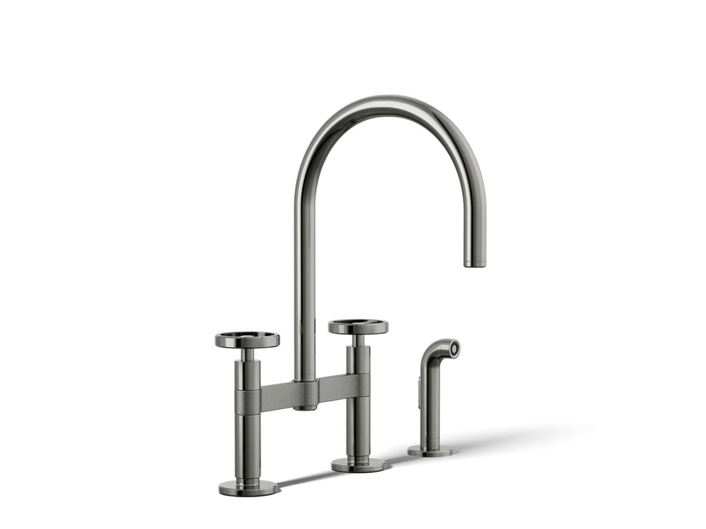 KOHLER K-28673-9-TT Billet Two-Hole Bridge Kitchen Sink Faucet With Side Sprayer - Vibrant Titanium